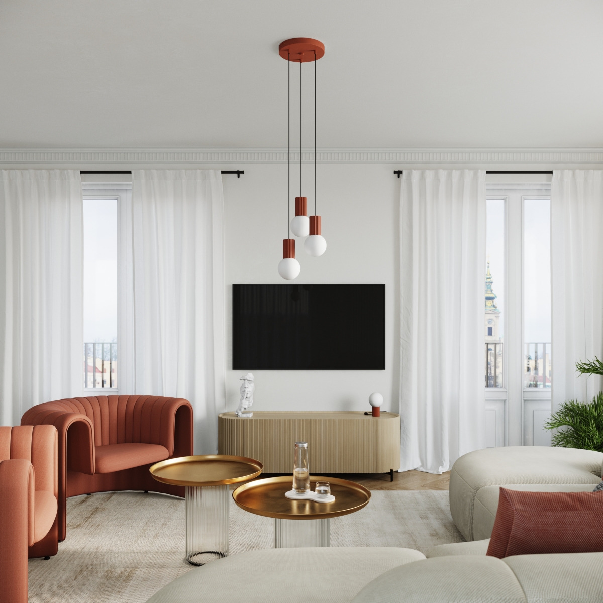 Suspension Aluminium Ocre Rouge G9 1 Halo rouge, EDEN