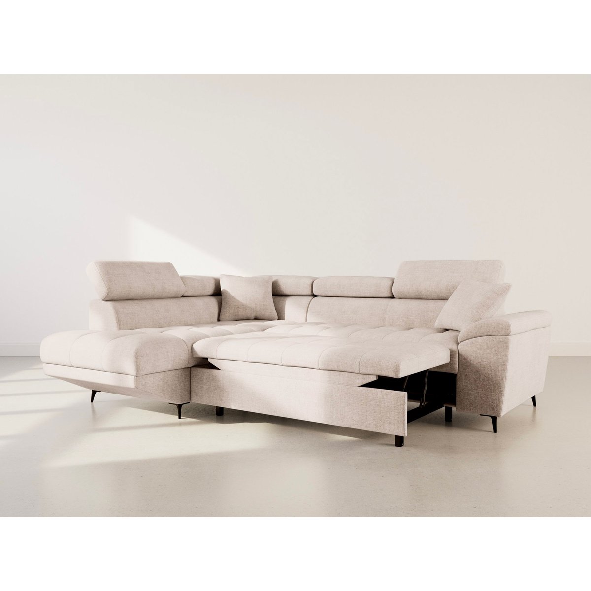 Canapé angle gauche convertible velours texturé, CAMILLE beige, BEST MOBILIER