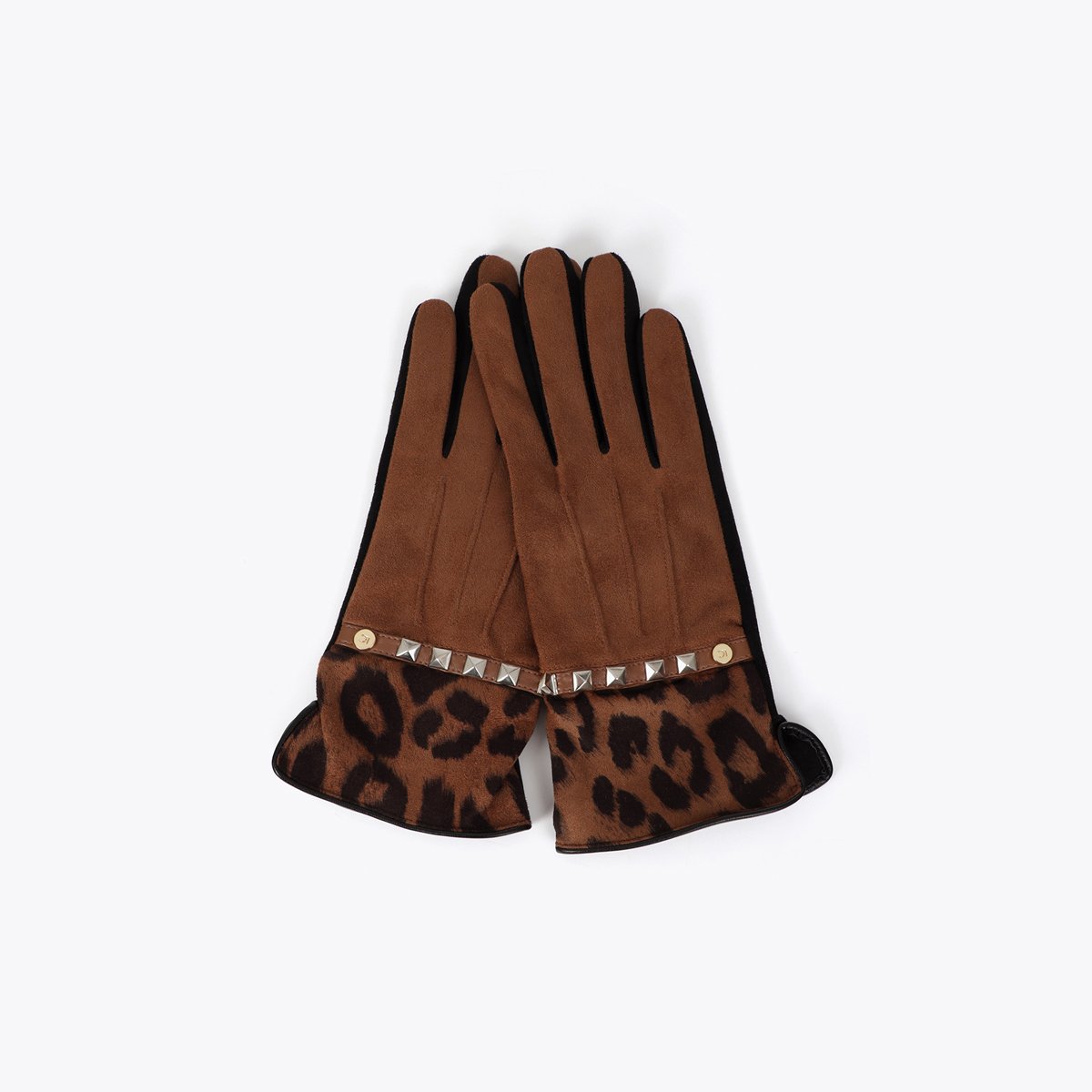 Gants à poignet imprimé léopard avec studs léopard, LOLA CASADEMUNT