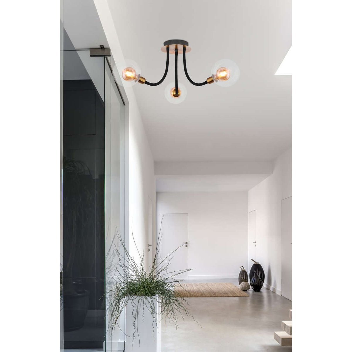 Plafonnier rond 3 lumières en verre et métal design original EDDY noir, GLOBO LIGHTING