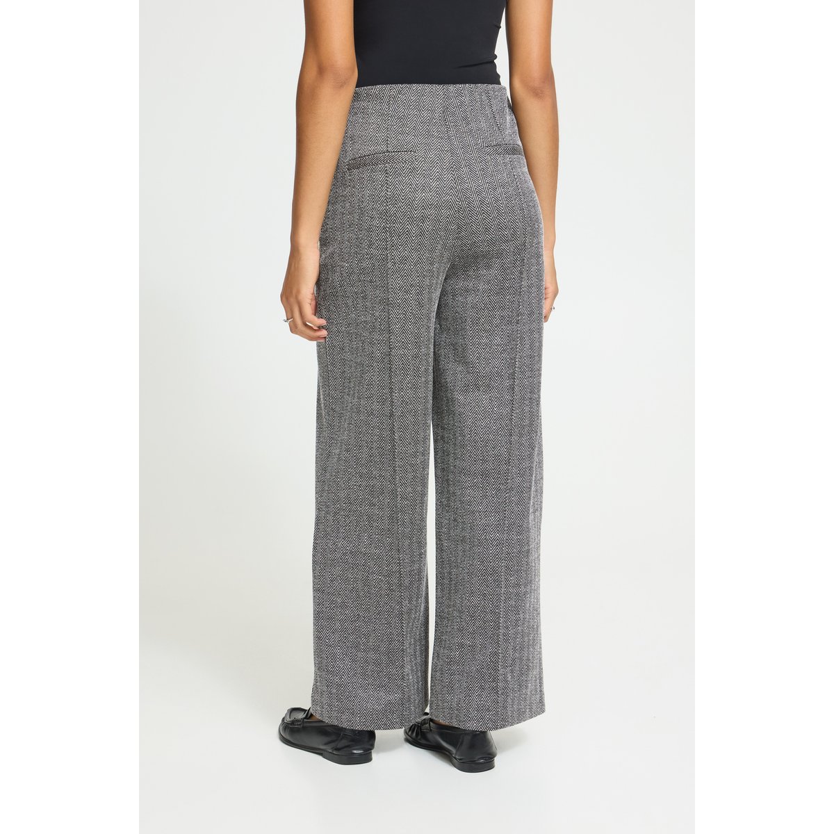 Pantalon décontracté noir blanc black/white herringbone, ICHI