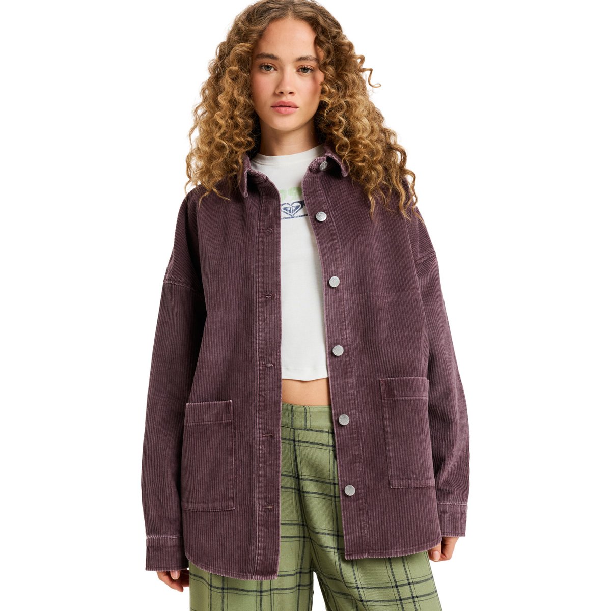 Veste oversize en velours côtelé KICK BACK WASHED CORD. rouge huckleberry, ROXY