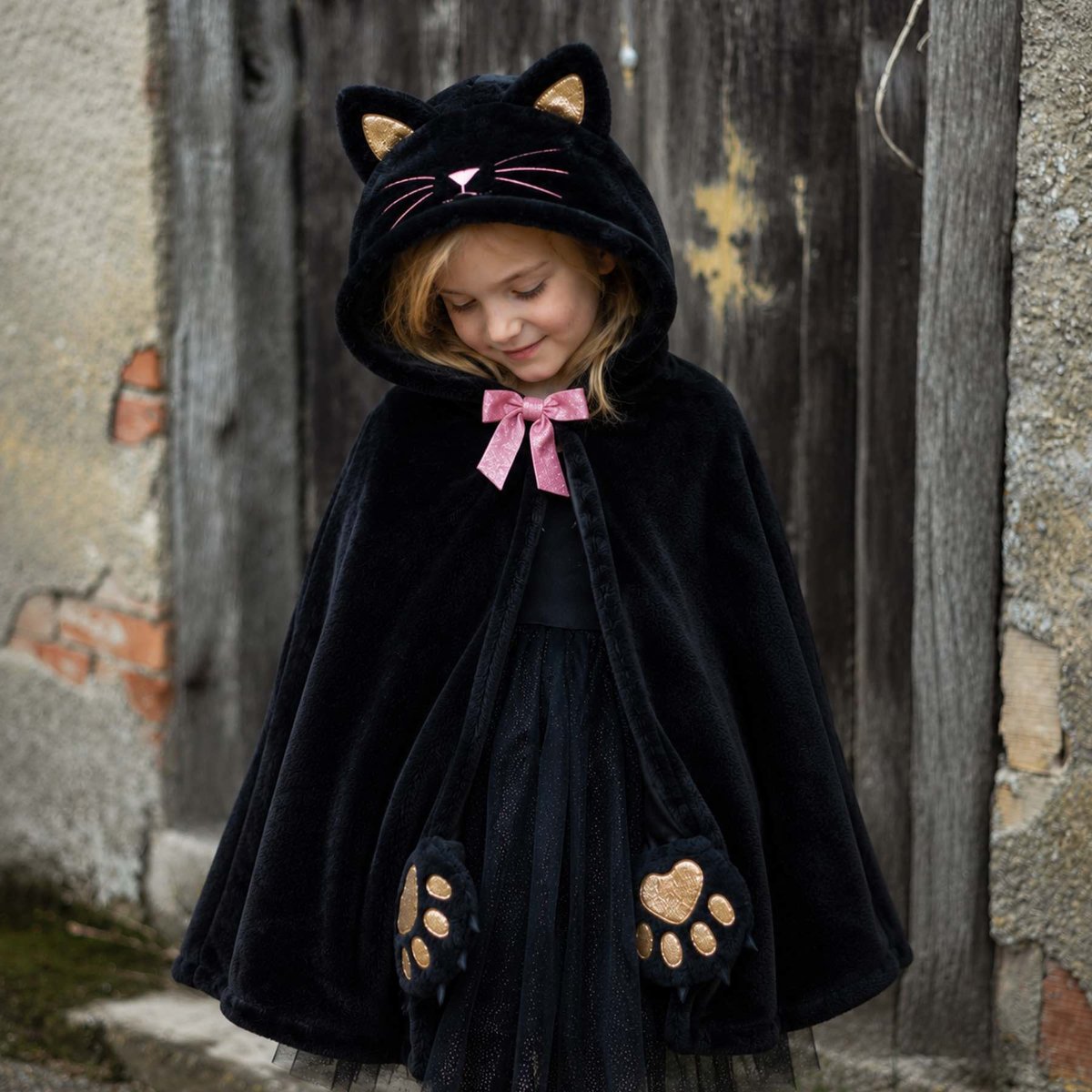 Déguisement enfant cape de chat avec capuche et queue noir, GREAT PRETENDERS