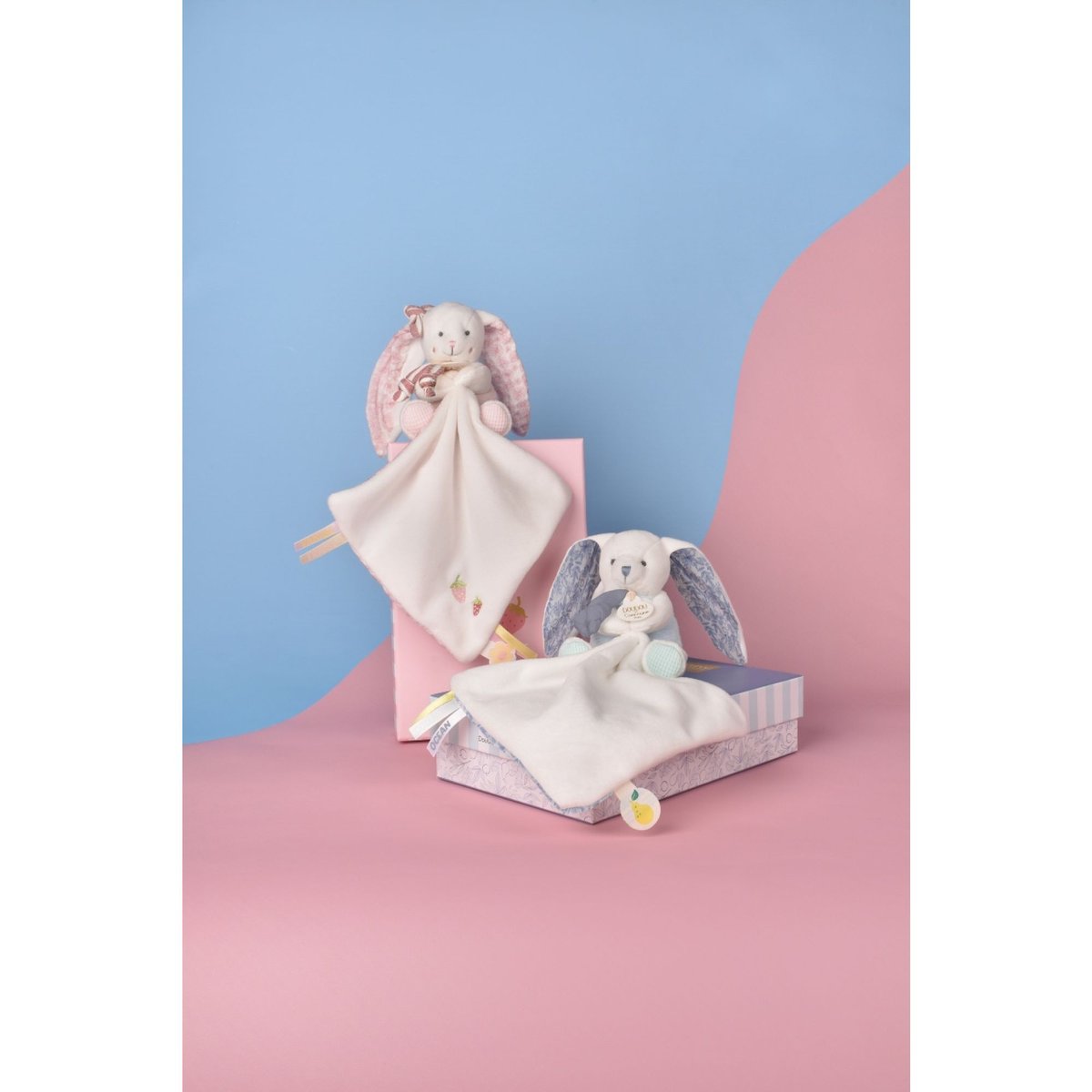 Peluche pantin lapin avec doudou rose, DOUDOU ET COMPAGNIE
