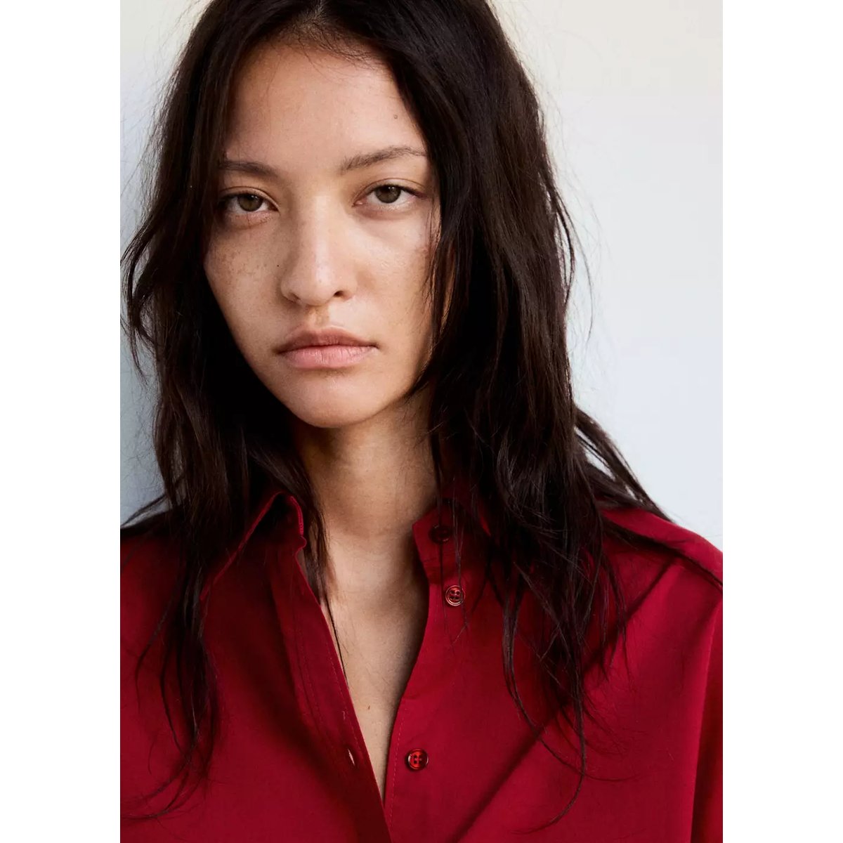 Chemise droite mélange coton et lyocell rouge, MANGO