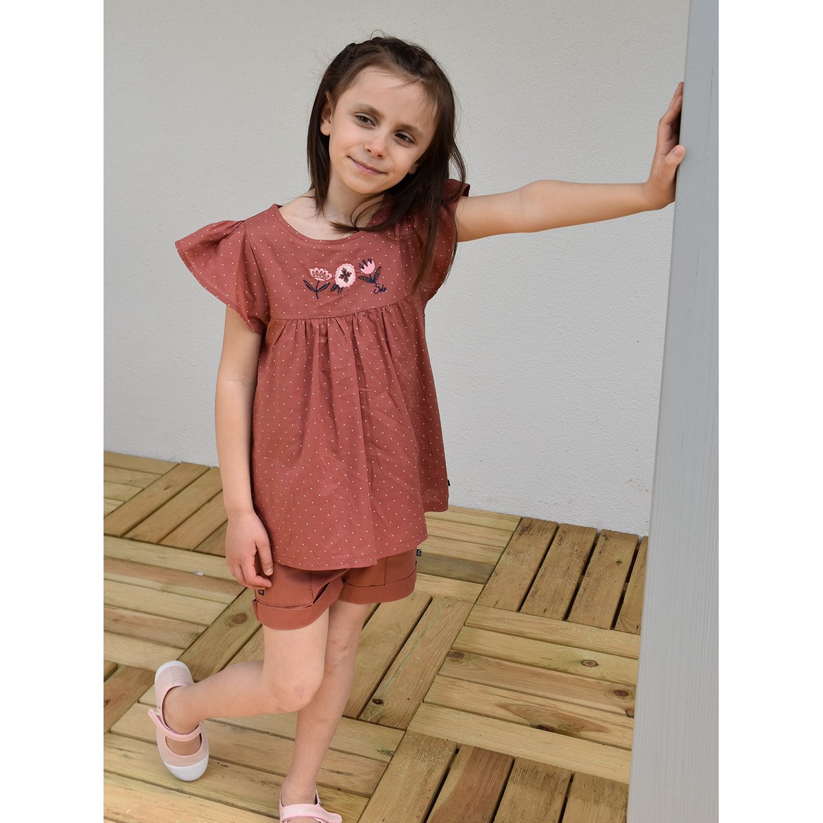 Tunique gilberte voile manches courtes enfant marron, SUCRE D'ORGE