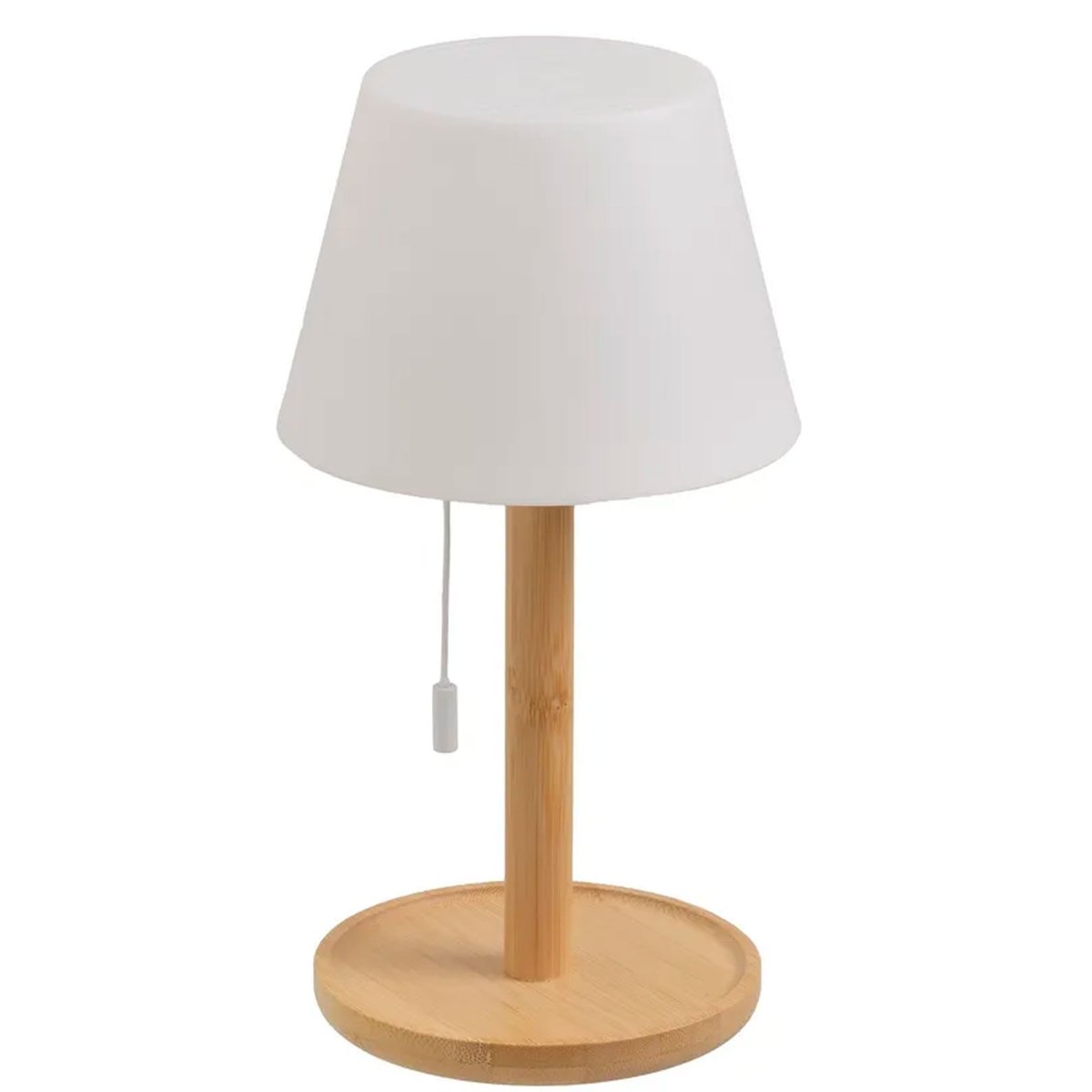 Lampe à poser bambou LED à tirette sans fil 15x15x28cm bois, WADIGA