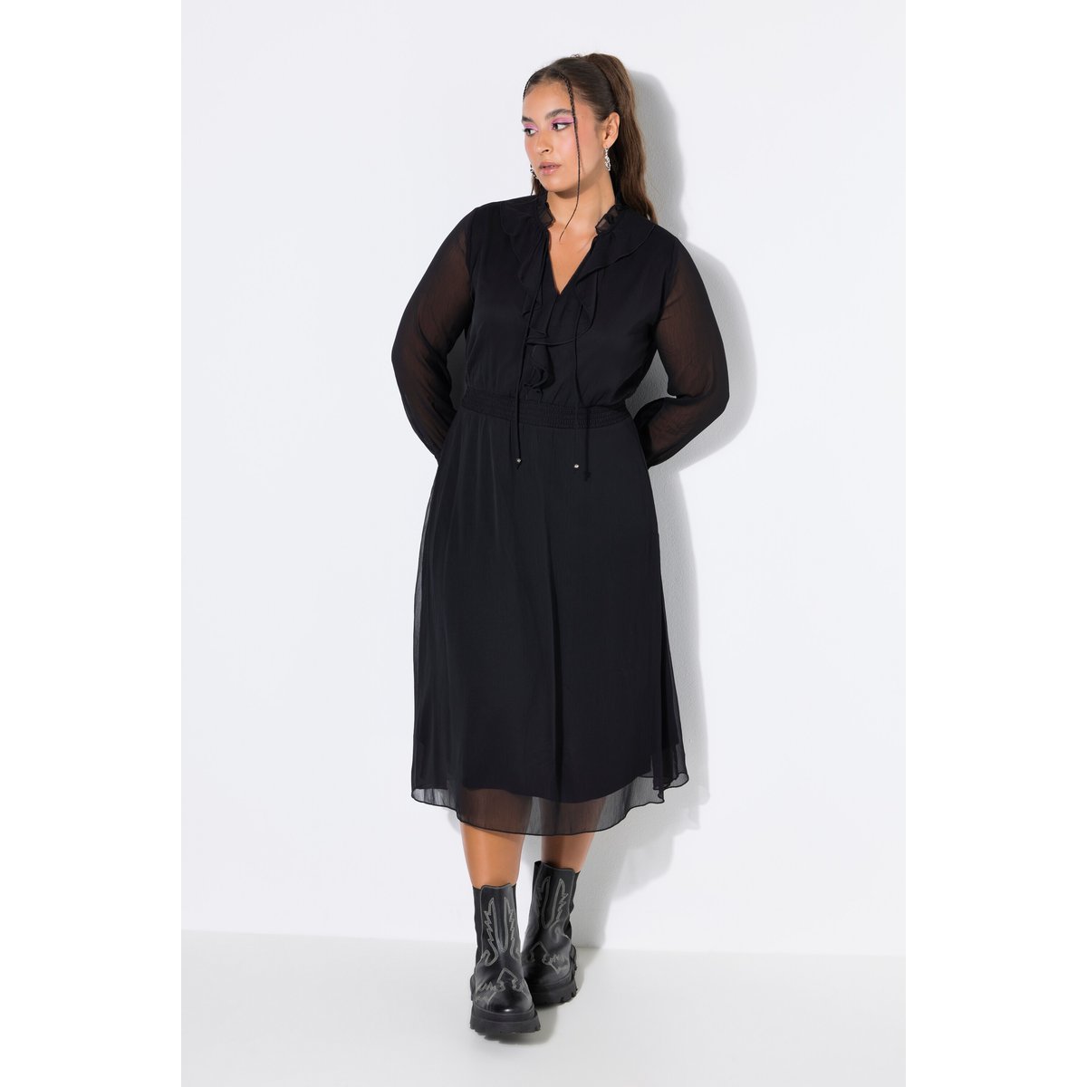 Robe maxi, coupe trapèze, mousseline noir, STUDIO UNTOLD