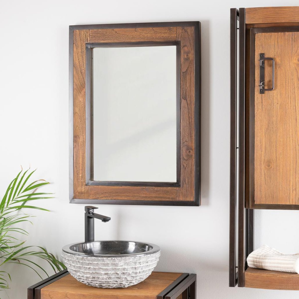 Miroir de bois métal rectangle 60x80 ÉLÉGANCE naturel, WANDA COLLECTION