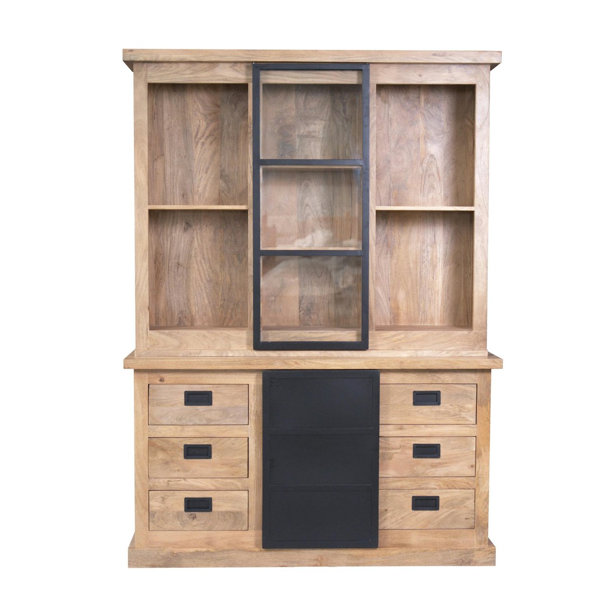 Vaisselier industriel moderne à portes coulissantes 160 cm CEYLAN bois naturel, PIER IMPORT