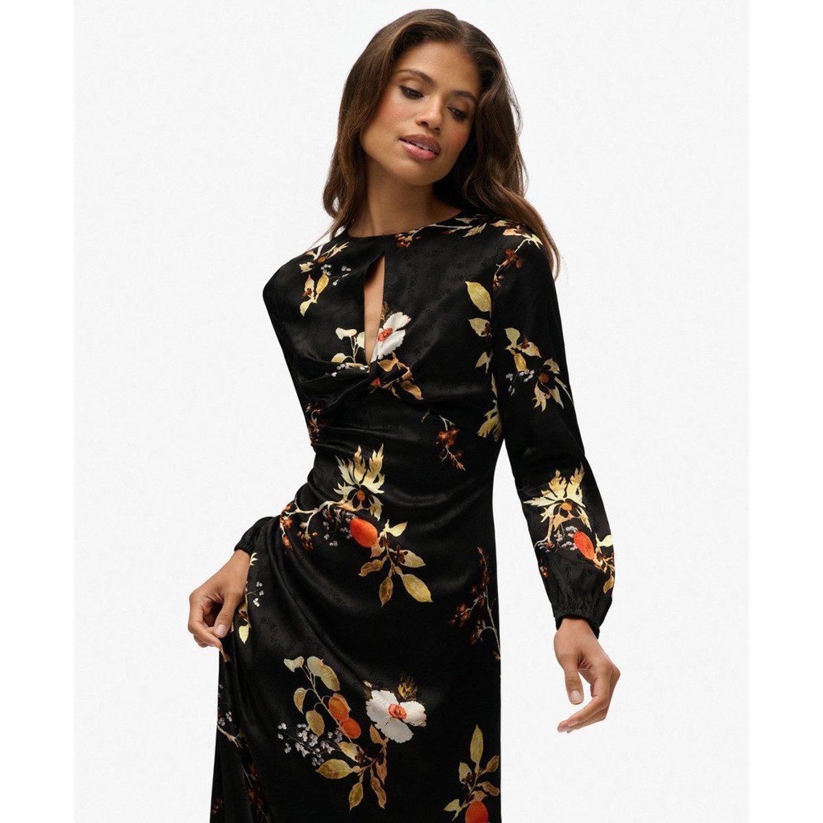 Robe Longue Jacquard à Manches Longues maya multi noir, SUPERDRY