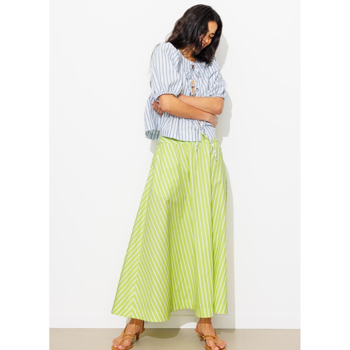 Jupe midi évasée rayée rayé jaune, PROMOD