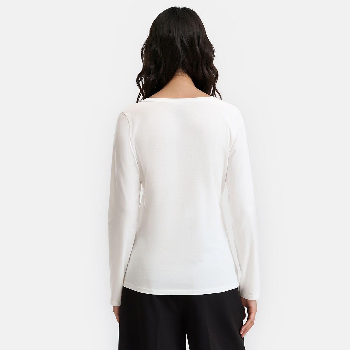 T-shirt met ronde hals en lange mouwen wit, LA REDOUTE COLLECTIONS