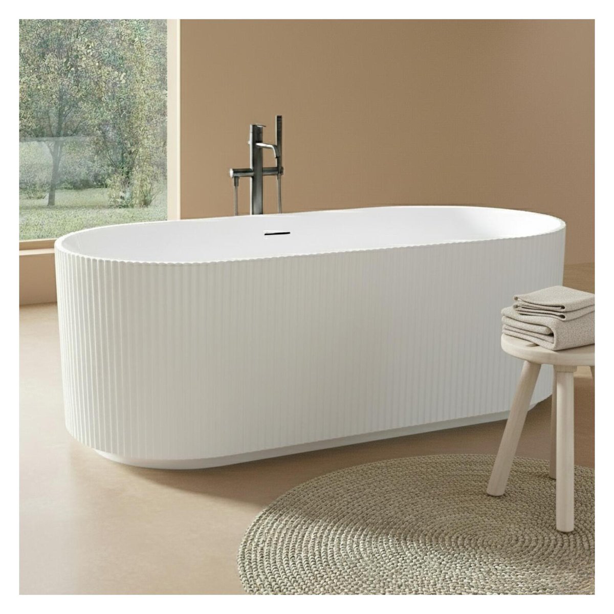 Baignoire îlot striée en acrylique blanche 170cm STRIA couleur unique, MOB IN