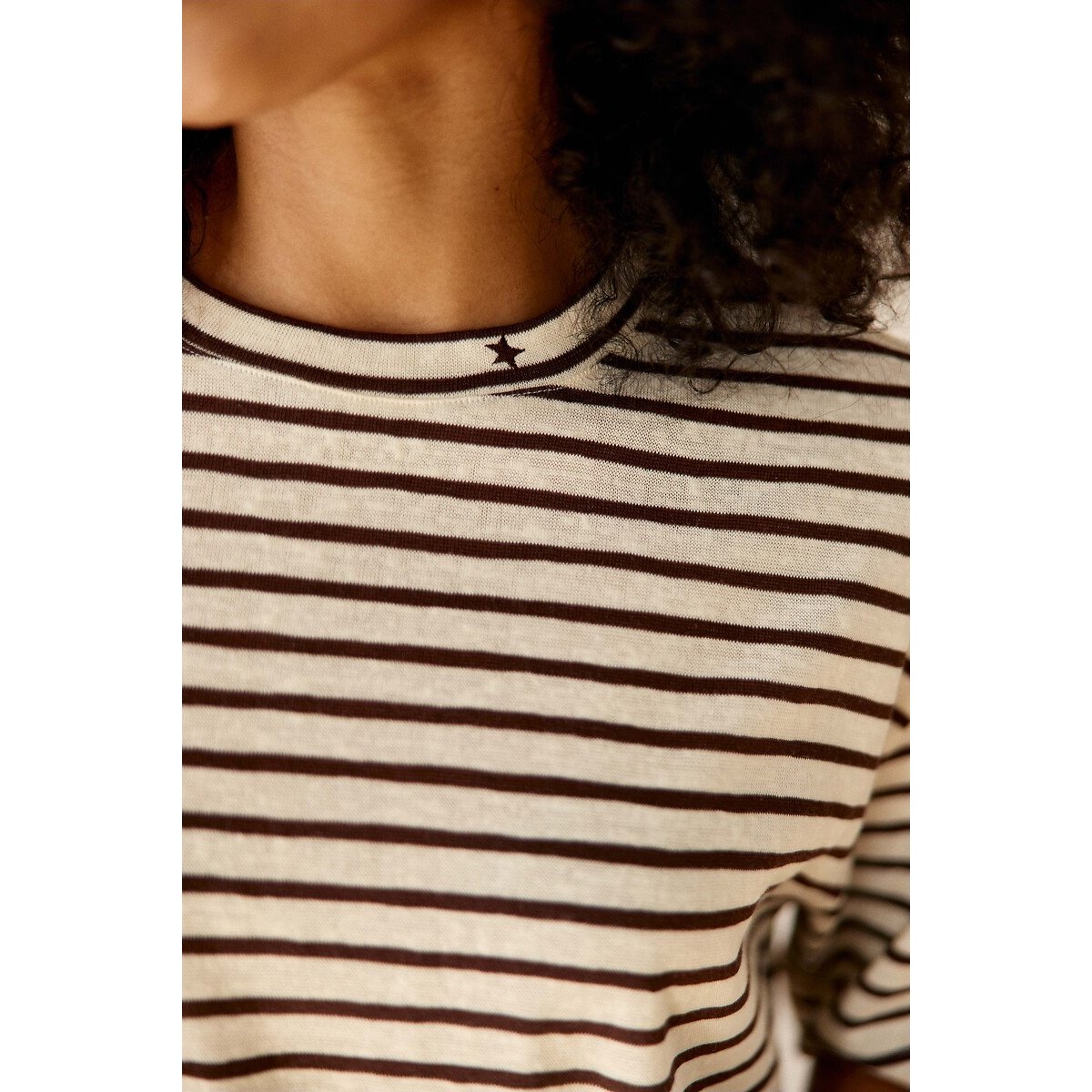T-shirt manches courtes à rayures, TAIS ecru/marron, LA PETITE ETOILE