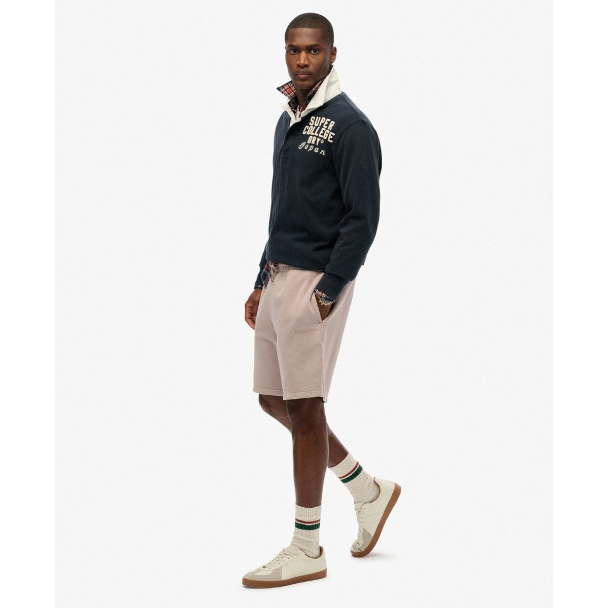 Short à micro logo beige foncé flammé, SUPERDRY