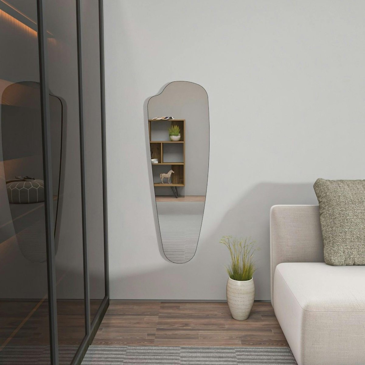 Miroir mural organique 120 cm - chambre, entrée CODY noir, PIER IMPORT