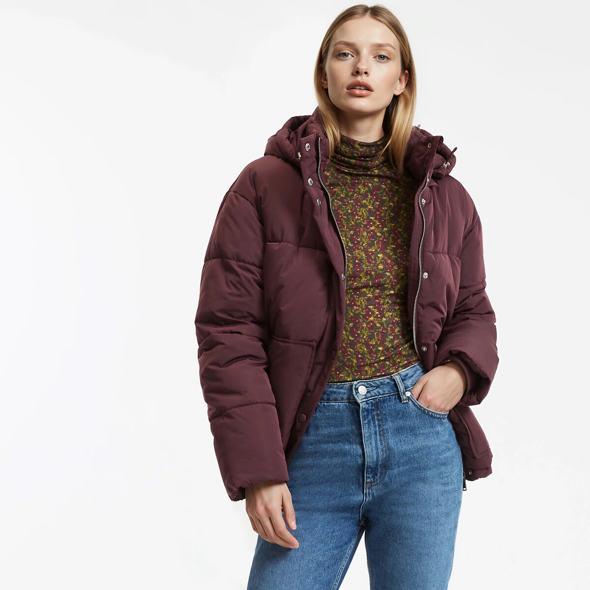 Doudoune courte à capuche rouge bordeaux, LA REDOUTE COLLECTIONS