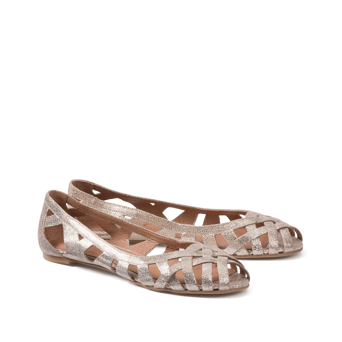 Ballerines ajourées en cuir Deray doré, JONAK