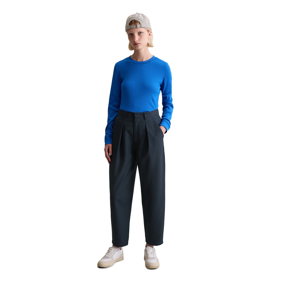 T-shirt long slim en doux jersey stretch coton bio modal bleu moyen, MARC O’POLO DENIM