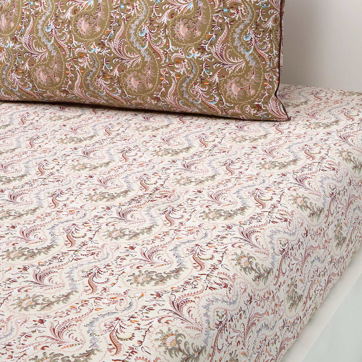Drap housse en percale de coton ecru, TALMA multicolore, DESFORGES