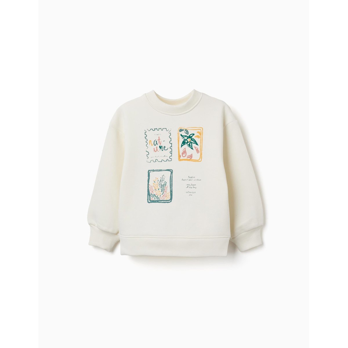 Sweat en coton peigné avec motif art et nature blanc, ZIPPY