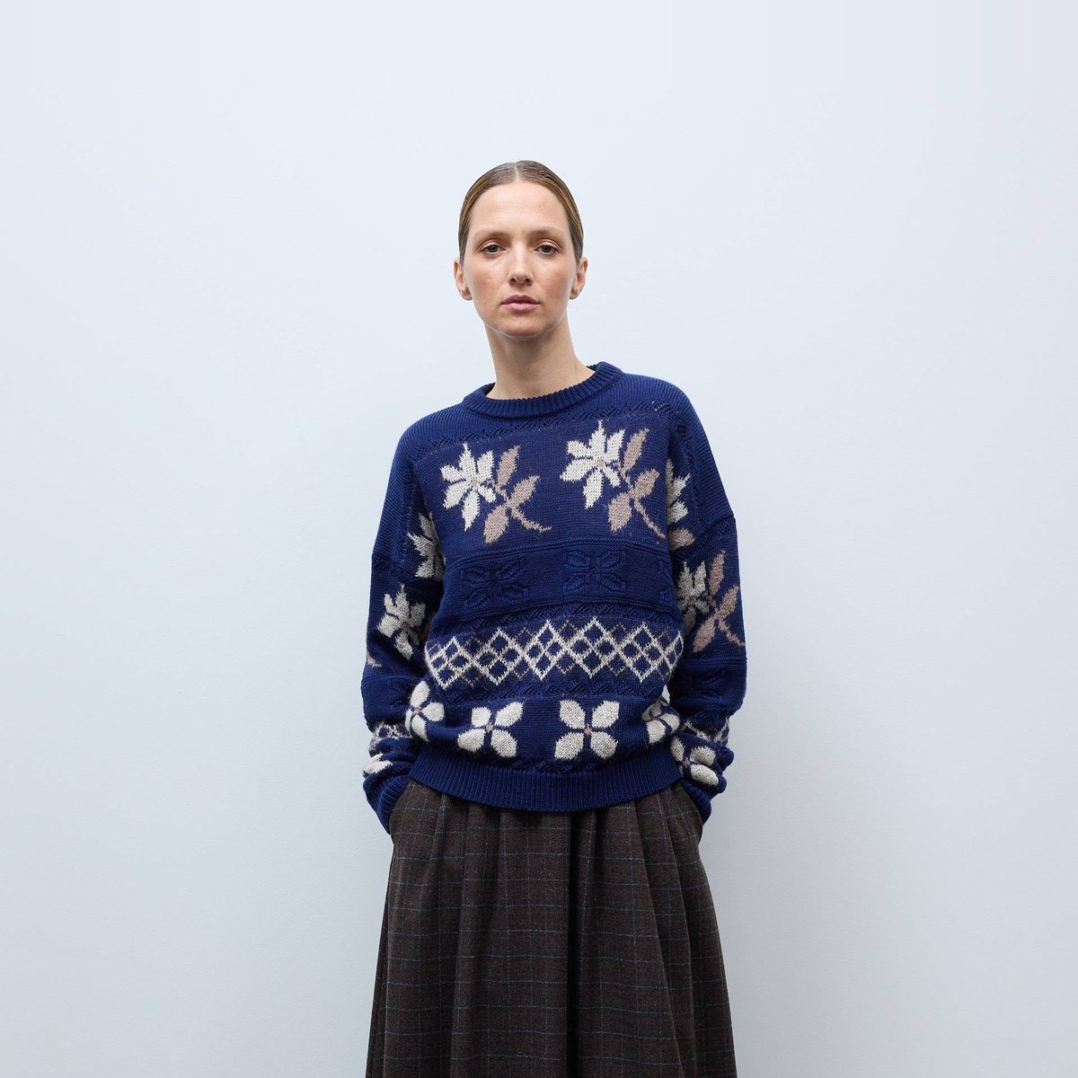 Pull jacquard à fleurs contenant de la laine marine, MONOPRIX