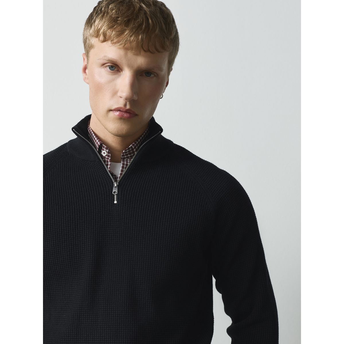 Pull essential texturé à col zippé, lot de 2 noir/gris, NEXT