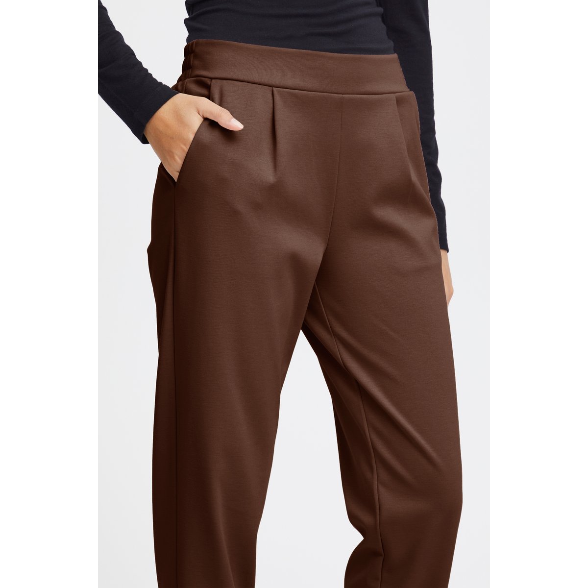Pantalon coupe droite, taille mi-haute chestnut, ICHI