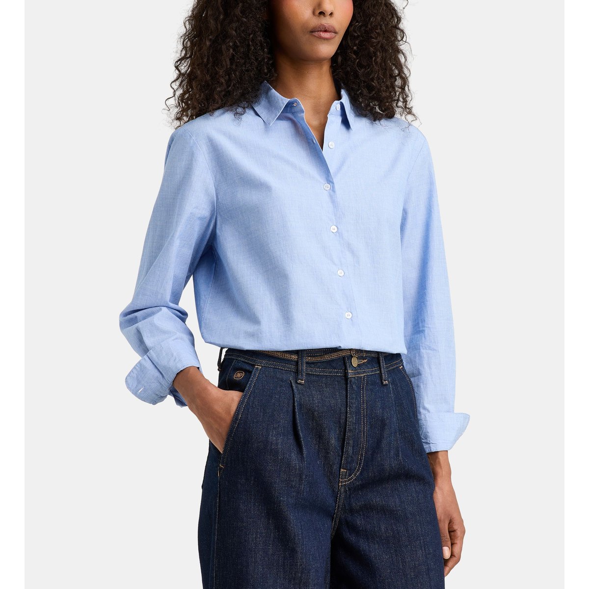 Chemise droite padras fil à fil de coton bleu clair, JODHPUR