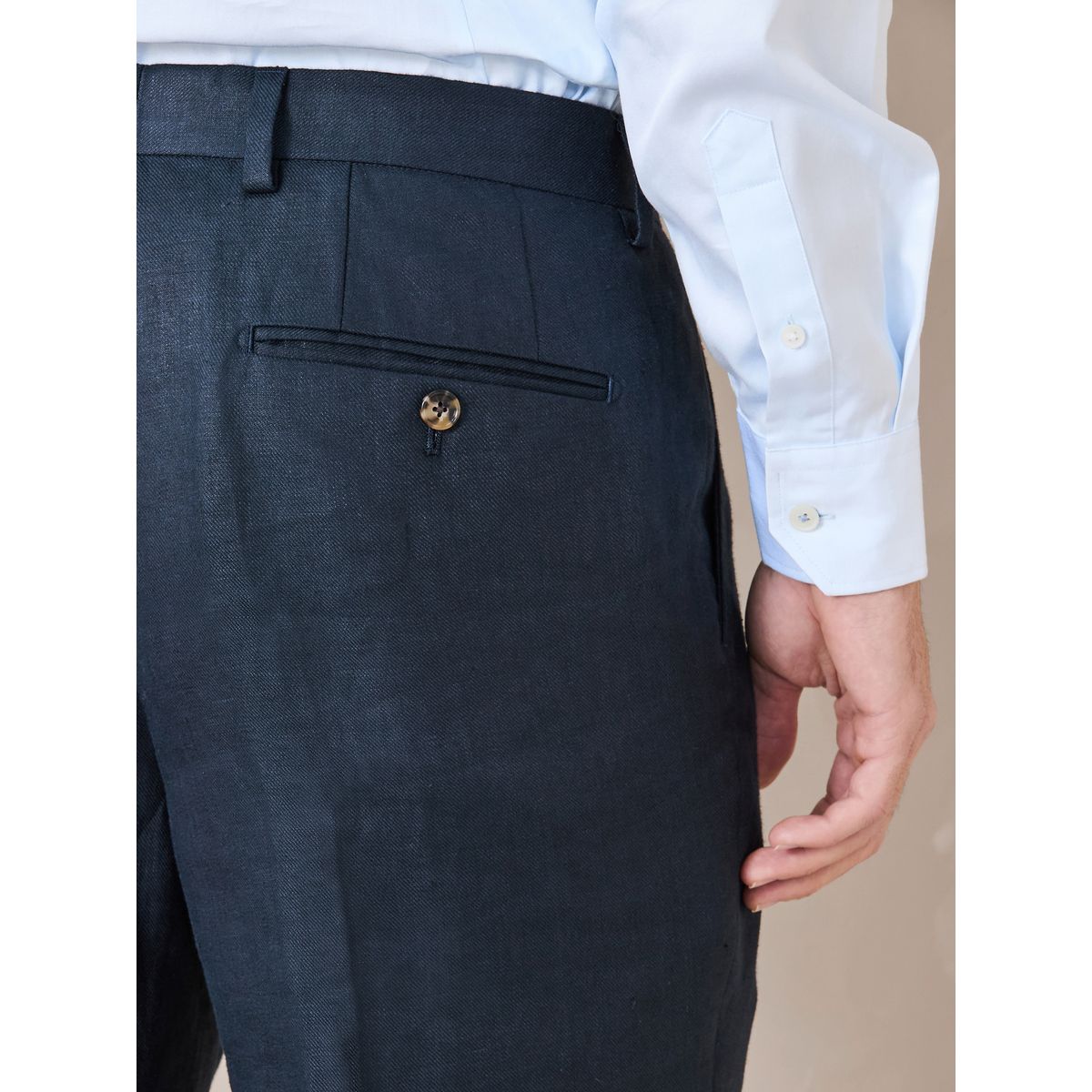 Pantalon de costume ajusté lin bleu, NEXT