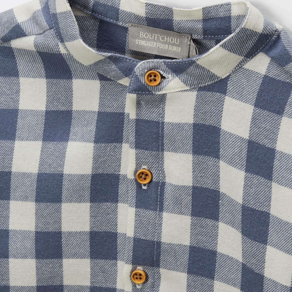 Chemise col mao à carreaux en coton. orageux, BOUT'CHOU