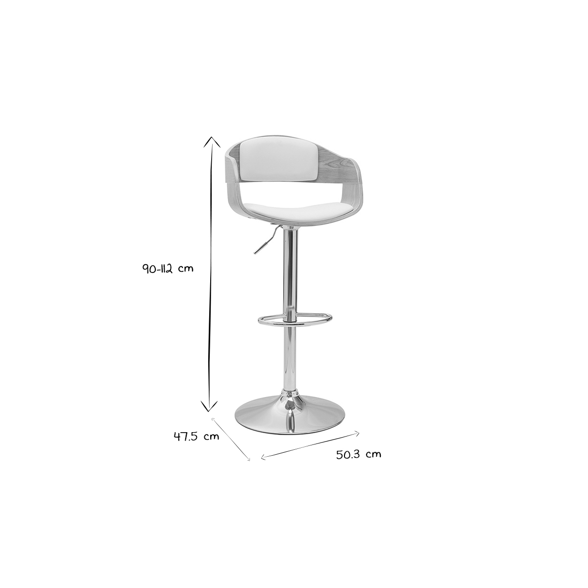Tabourets de bar design réglables en polyuréthane blanc et bois clair (lot de 2) EUSTACHE blanc, MILIBOO