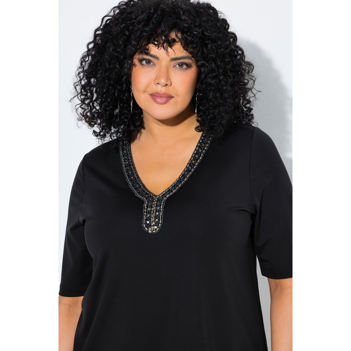 T-shirt manches courtes, coupe évasée noir, ULLA POPKEN