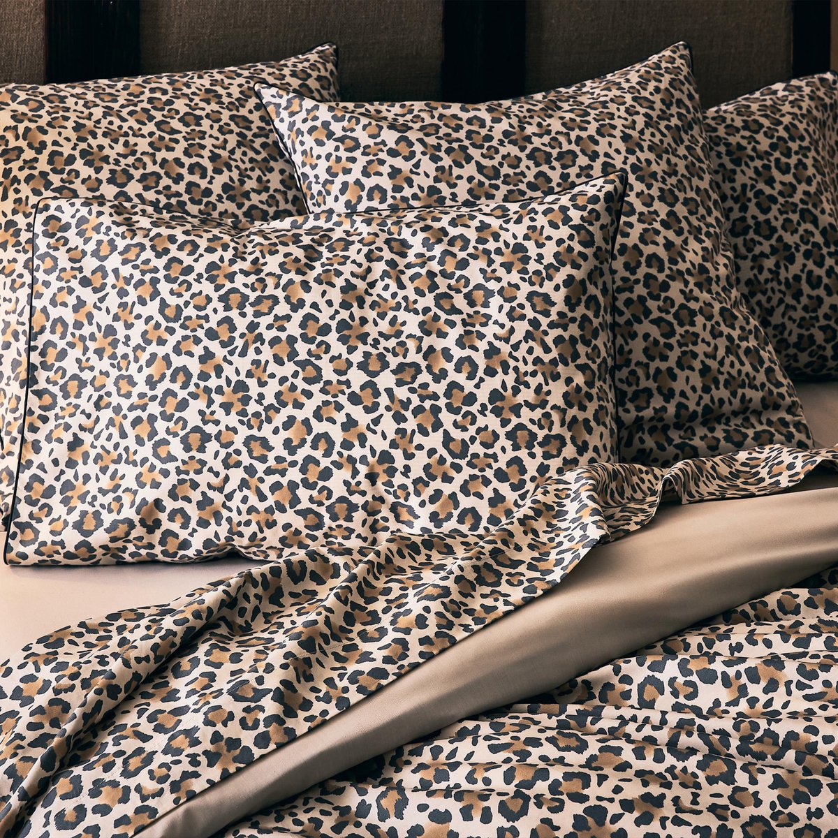 Taie de traversin percale de coton léopard beige, TRADILINGE