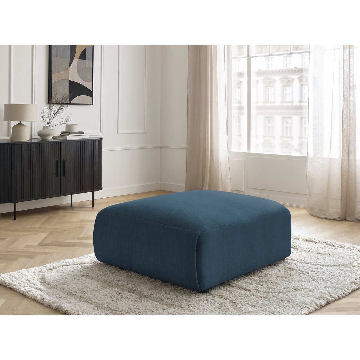 Pouf velours, JANA bleu, BOBOCHIC