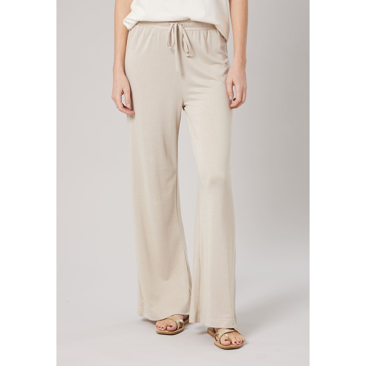 Pantalon large femme en jersey fil textile MICHKA beige, DEELUXE