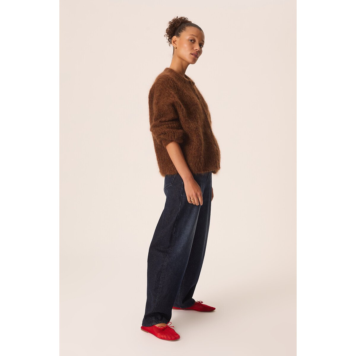 Strickjacke mit Rundhalsausschnitt aus Mohair-Mischgewebe, ALMA cognac, DES PETITS HAUTS