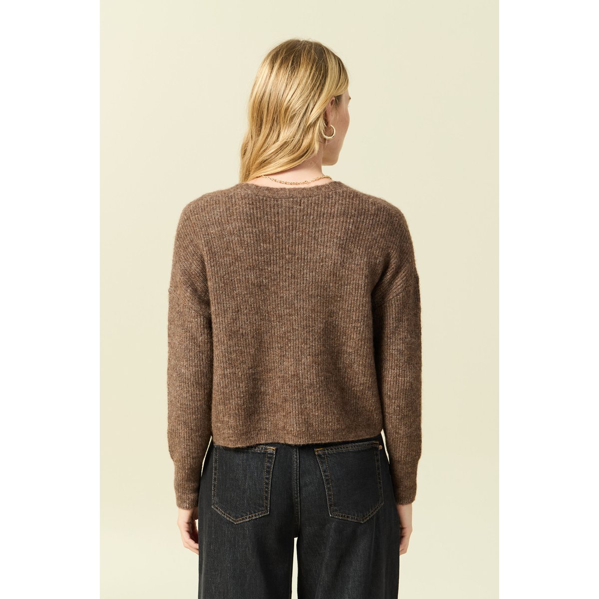 Gilet col V manches longues nœuds marron, BONOBO