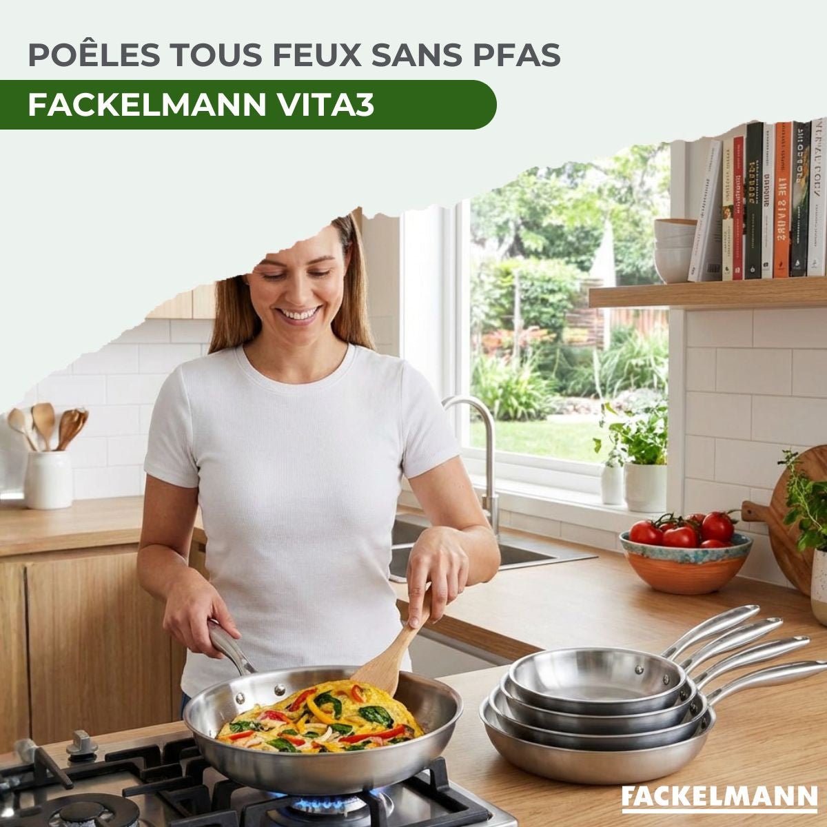 Set de 2 poêles de cuisson 20/28 cm en inox sans PFAS VITA3 gris, FACKELMANN