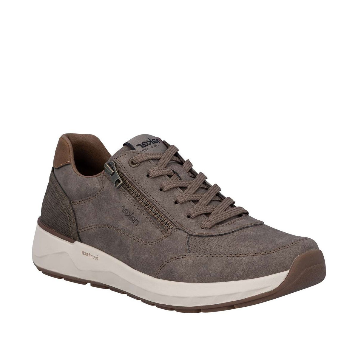 Baskets running bleu marine à talon plat et à lacets plats avec un zip beige, RIEKER