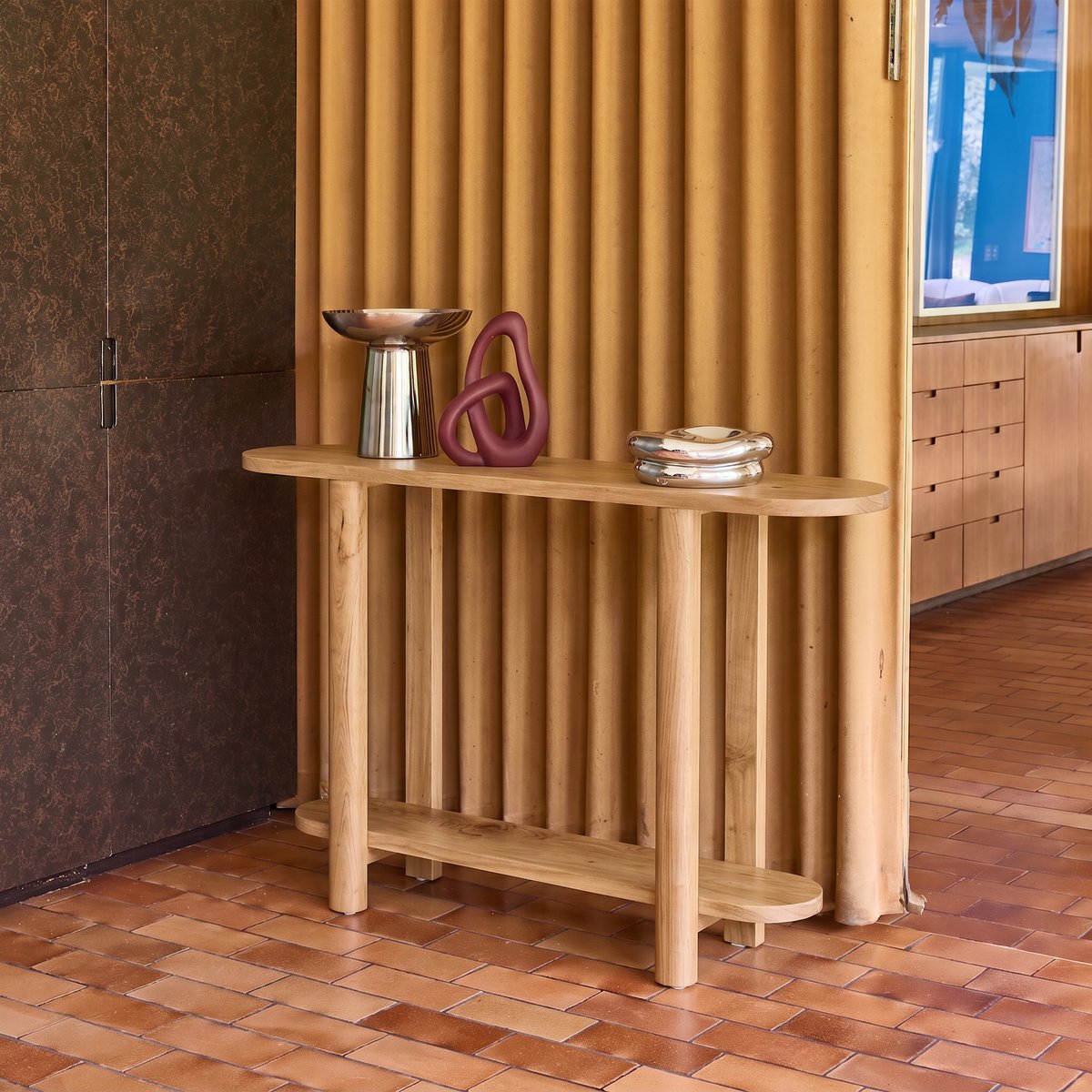 Console ovale bois d'acacia 2 niveaux SANA naturel, SWEEEK