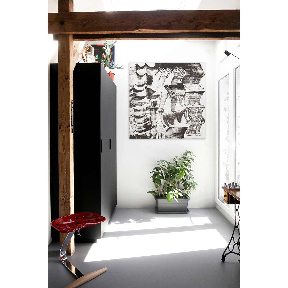 Tableau contre-sens noir en toile imprimée, 120x120 cm blanc, ACTE DECO