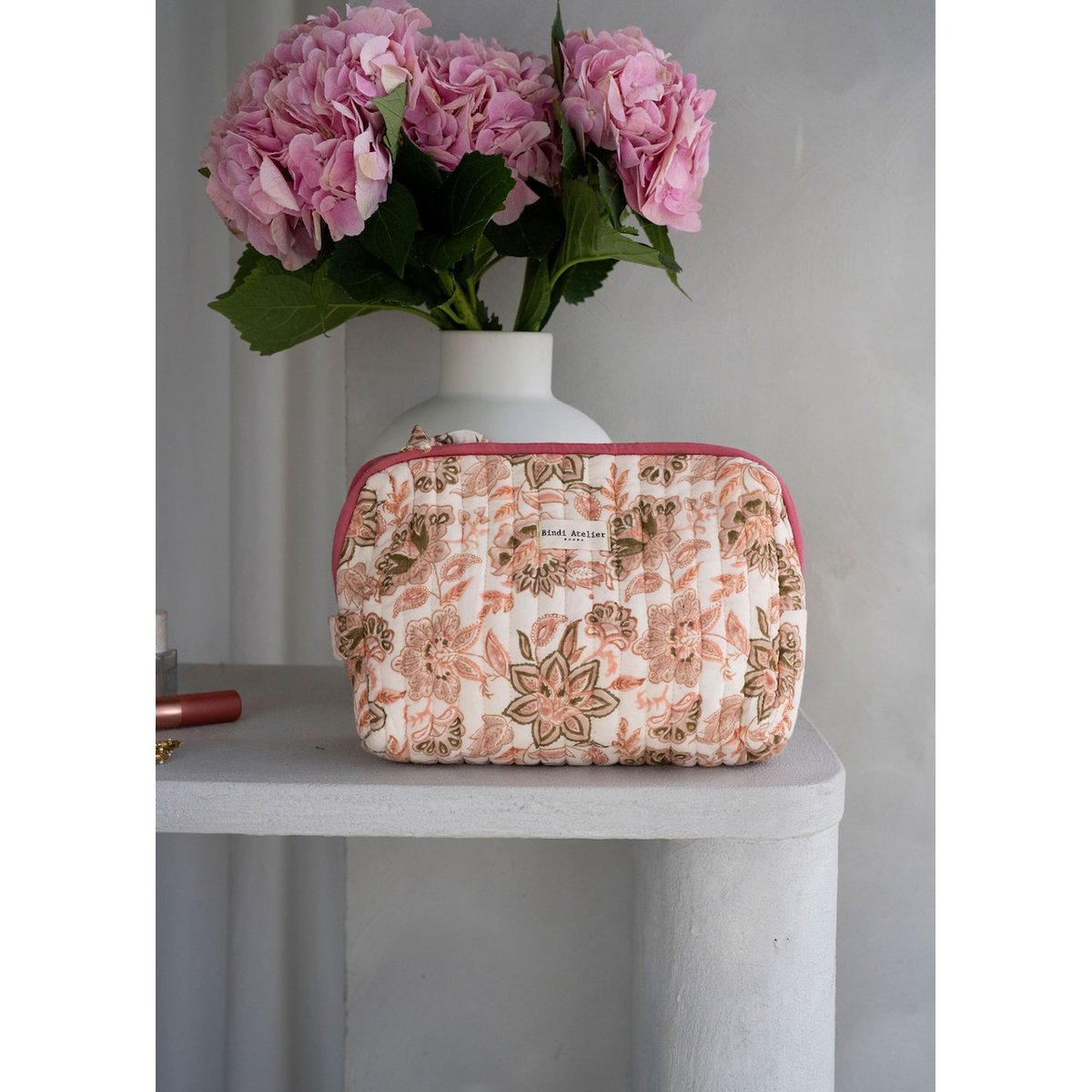 Trousse maquillage imprimée MATIRA beige blush, BINDI ATELIER