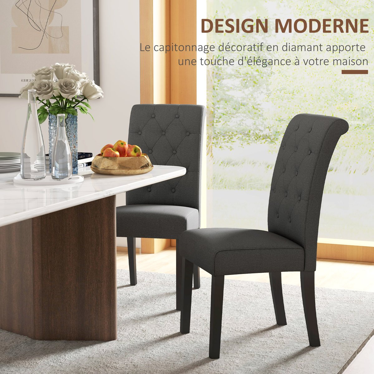 Chaise de salle à manger Lin Noir gris foncé, HOMCOM