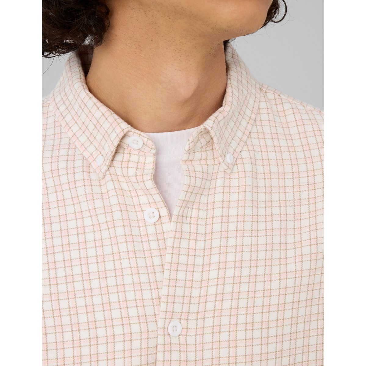 Chemise flanelle à carreaux rose pâle, BZB