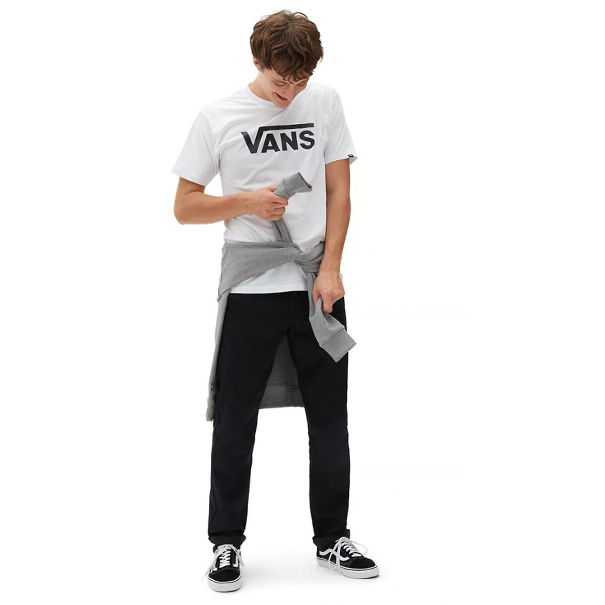 T-shirt col rond manches courtes imprimé devant blanc, VANS