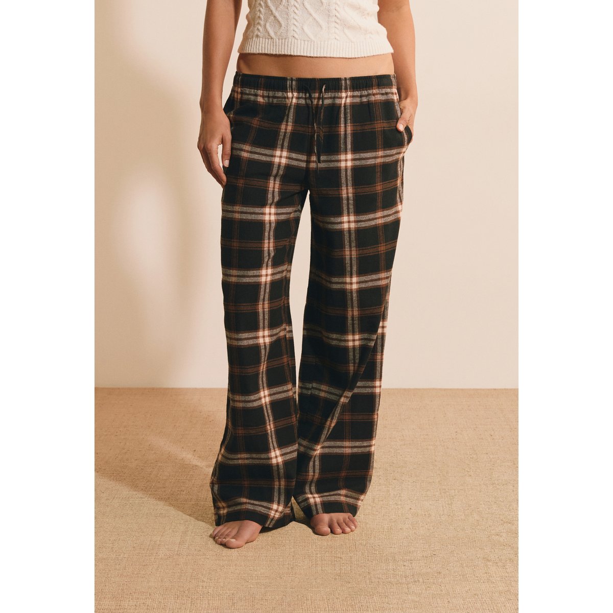 Pantalon de pyjama à carreaux en coton BELINAY anthracite, ETAM