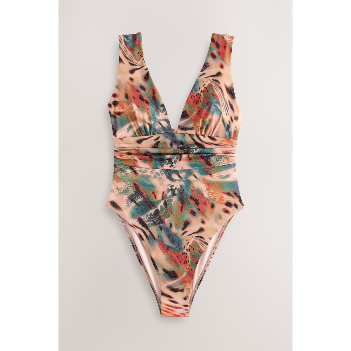 Maillot de bain gainant pigeonnant animal métallique bleu sarcelle/rose, NEXT
