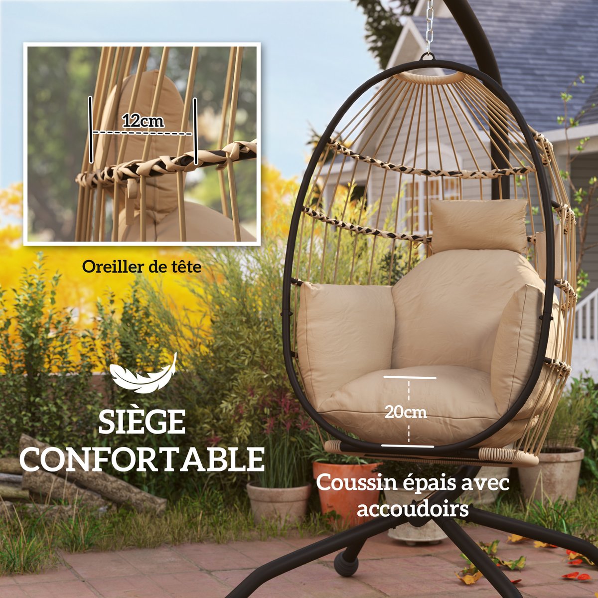 Fauteuil à bascule Acier Gris foncé kaki, OUTSUNNY